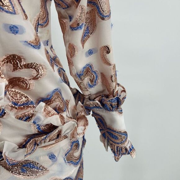 NWT Alexis Blouse Top Crop Blue Gold Cream Size M - Picture 8 of 11